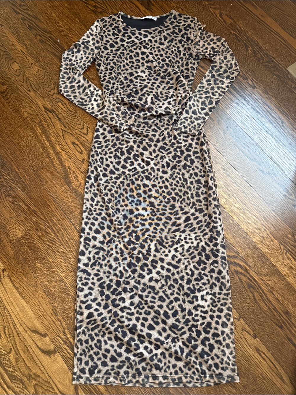 Mango Leopard Print Long Sleeve Bodycon Dress